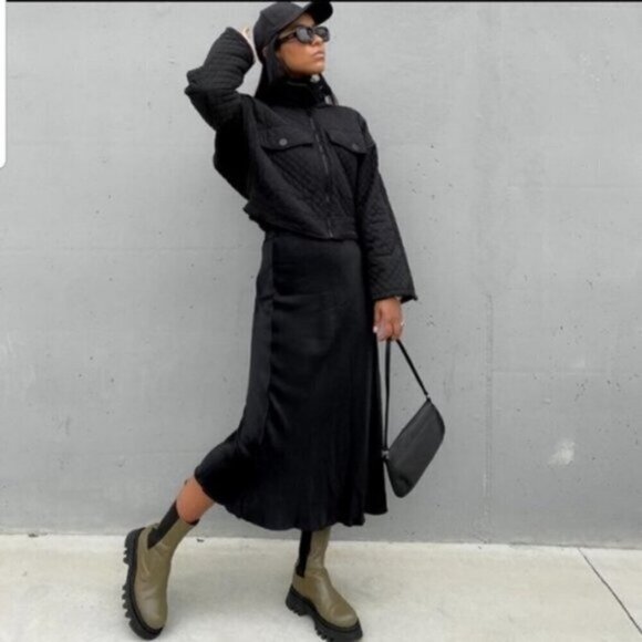 Zara Khaki Green Leather Track Sole‎ Aankle Boots Women Size US 6.5 (EU 37) - Picture 4 of 13